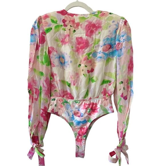 Rococo Sand Alora Floral-Print Stretch-Crepe Bodysuit in Pink - Picture 10 of 13